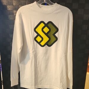 Stylish White Long Sleeve Shirt with Yellow and Black Design